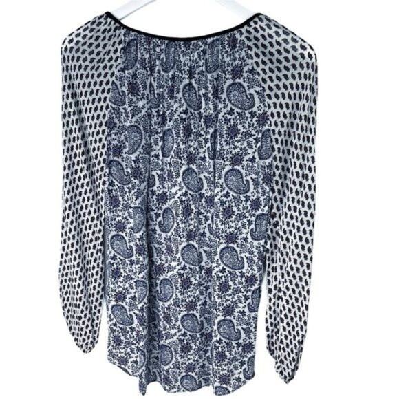 Zara Boho Paisley Peasant Tunic Top Navy White S - Picture 2 of 8